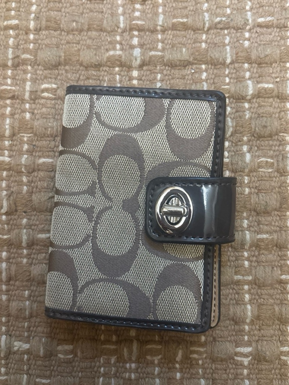 Coach Tan and Chalk Bifold Wallet with Turnlock Strap